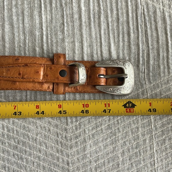 Roper Ostrich Print Top Grain Leather Western Belt Men’s 42 Brown Cowboy Buckle - Picture 8 of 9